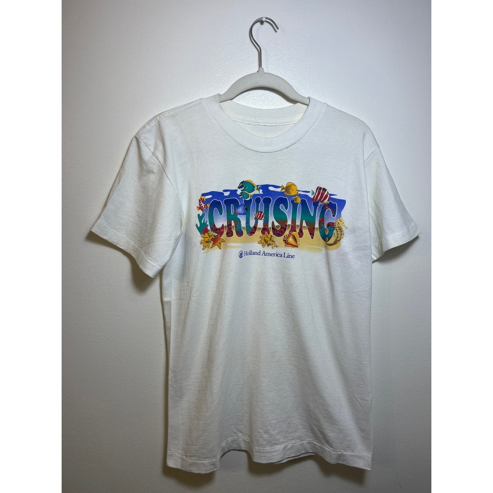 Vintage Holland America Line Cruising T-Shirt White Graphic Souvenir Tee Mens M